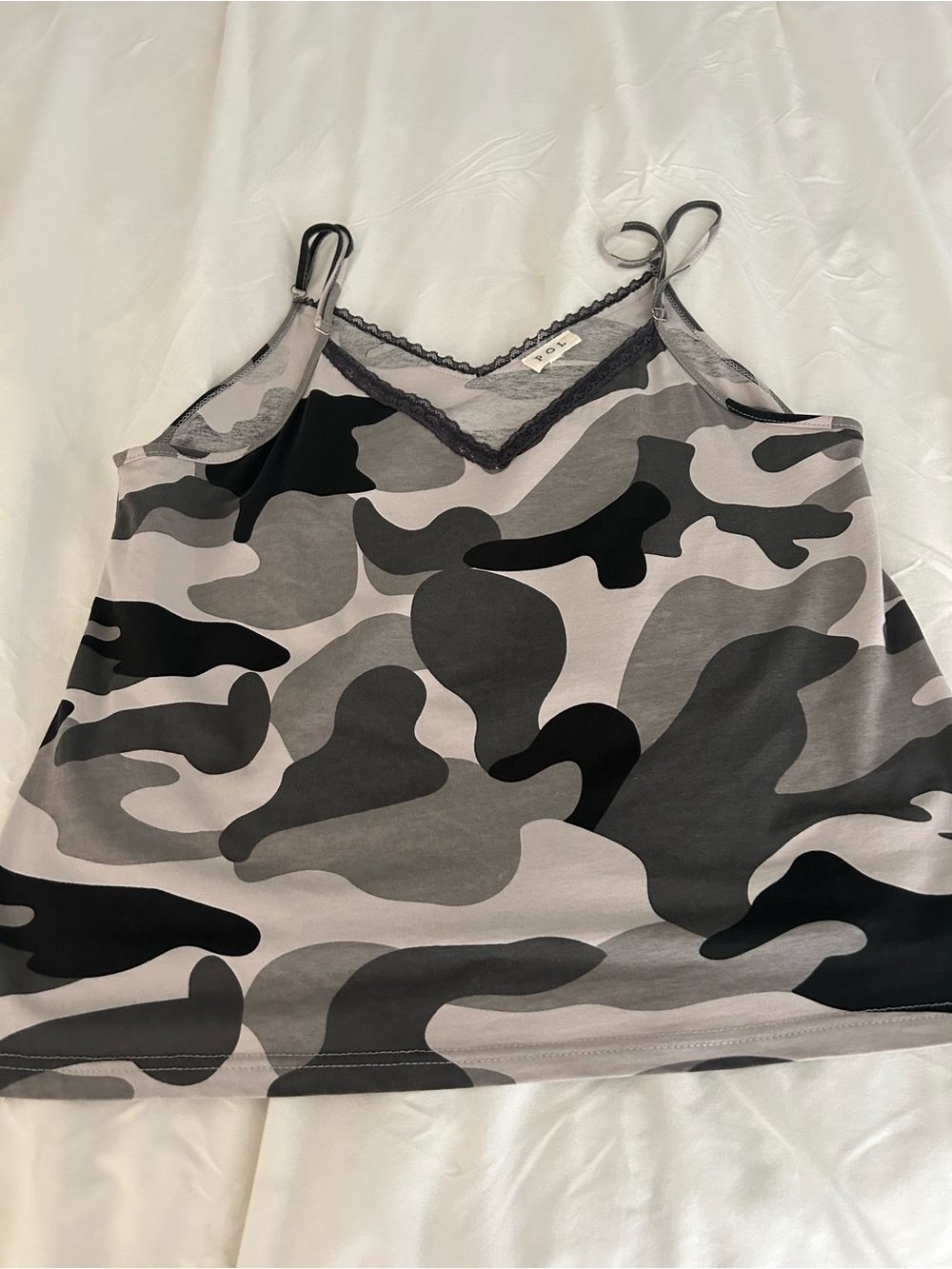 Princess Polly Gray & Black Camo V-Neck Lace Trim Tank Top